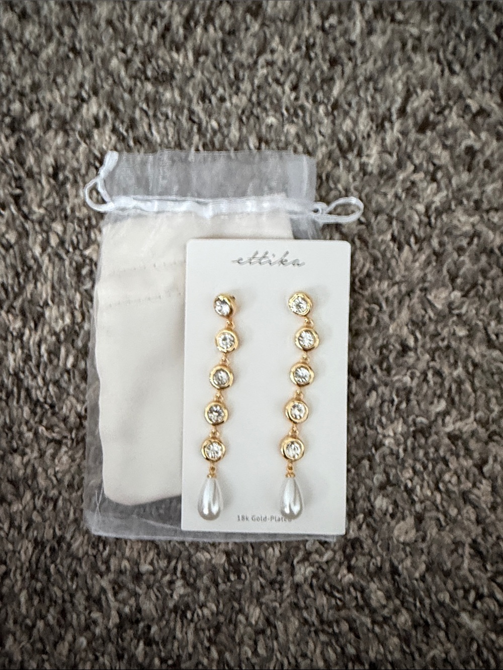 ettika Gold-Plated Linear Crystal and Pearl Drop Earrings